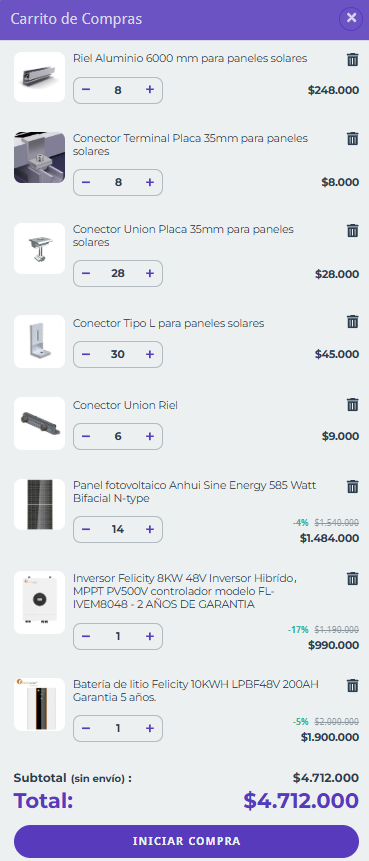 KIT Solar Offgrid FELICITY 8000W LITIO SIN INSTALACIÓN
